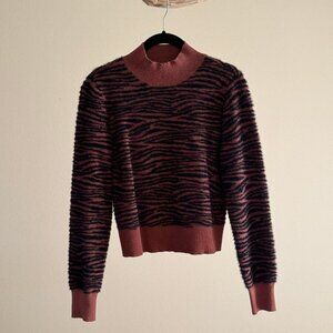 Striped Cowl Neck Sweater - Black and Brown